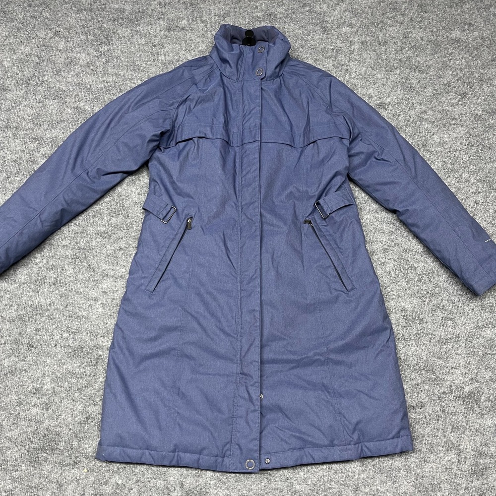 Columbia Long Puffer Parka Jacket Womens Large Blue Flurry Run Omni-Heat Warm